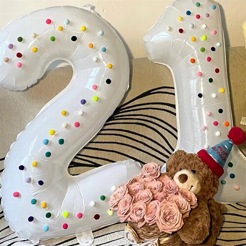 Ins style 32-inch white aluminum film digital balloon first birthday outdoor party scene layout photo props