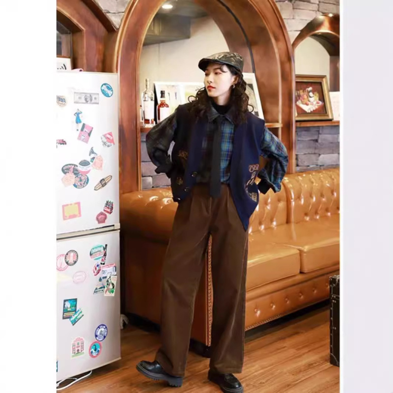 女性用スーツパンツ 2024 秋冬厚みのある新しいハイウエストコーデュロイスリムスモールカジュアルストレートワイドレッグパンツ女性用|undefined
