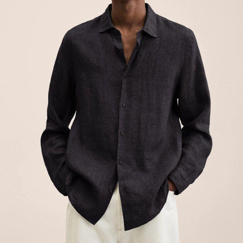 Solid Colour Long Sleeve Casual Shirt For Men Loose Fit_voghion.com