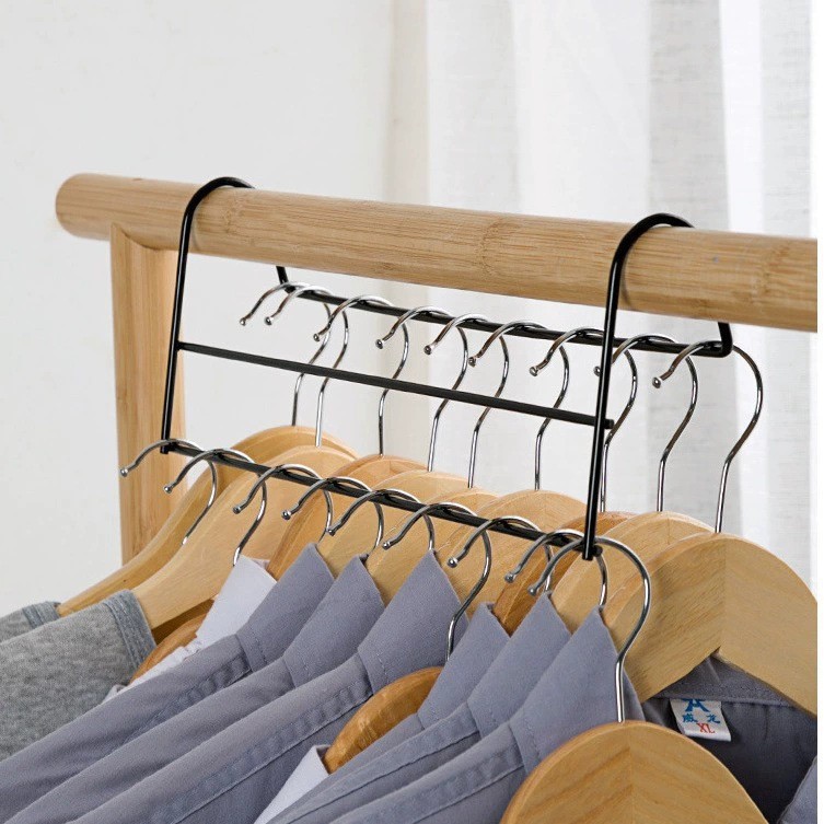 Simple Home Double-Layer Clothes Hanger Organization and Storage Rack Home Wardrobe Space-Saving Clothes Hanger Misaligned Hook Rack