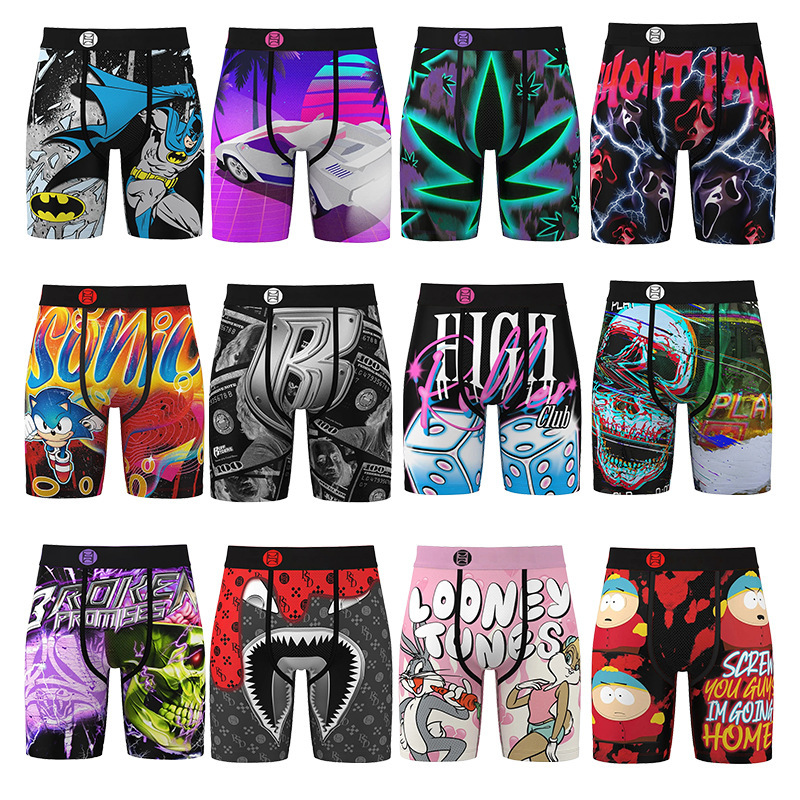 PSD same fashion brand men's underwear printed American sports quick-drying running fitness boxing boxer extended bottoms