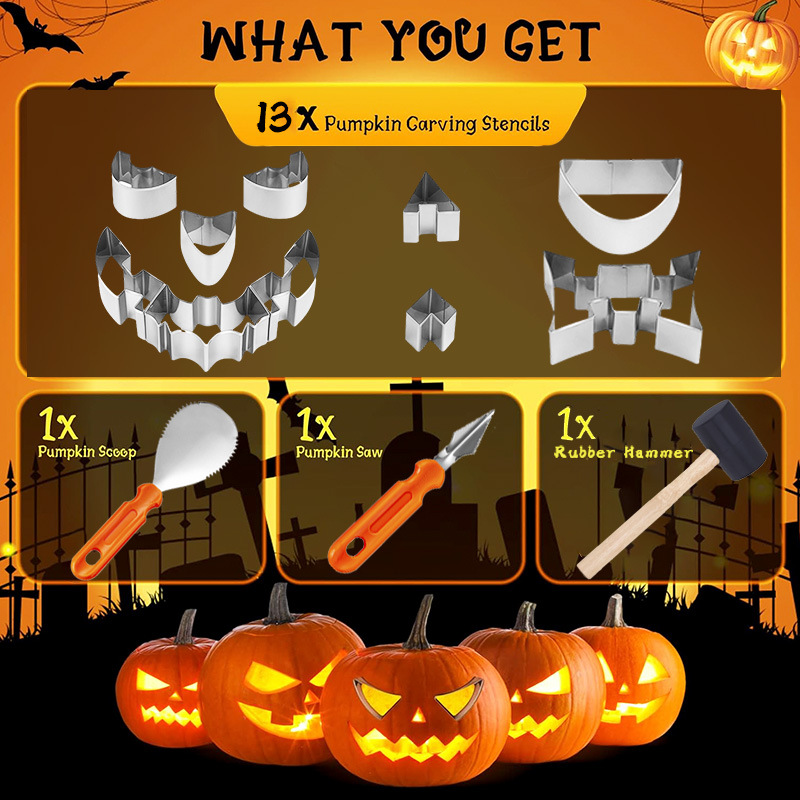 アマゾンハロウィンカボチャ彫刻セットクリエイティブ DYI カボチャランタン彫刻ツールステンレス鋼クッキー型