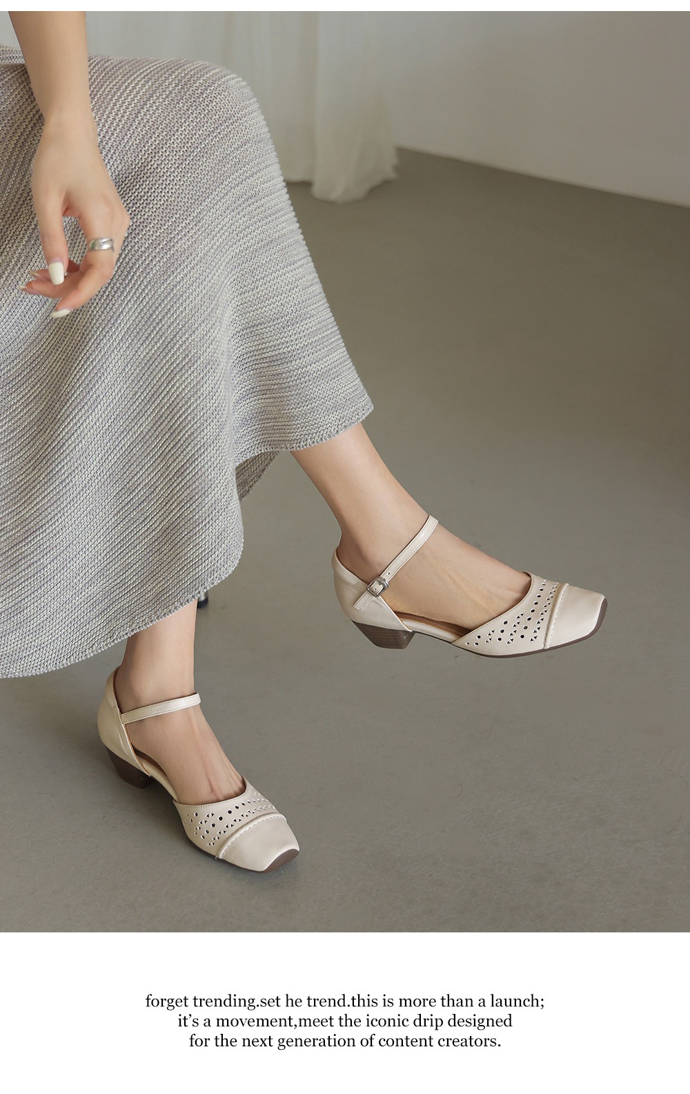 Sandal nữ da cừu mũi trùm gót thấp quai ngang một dây hở gót — màu tím chi tiết 14