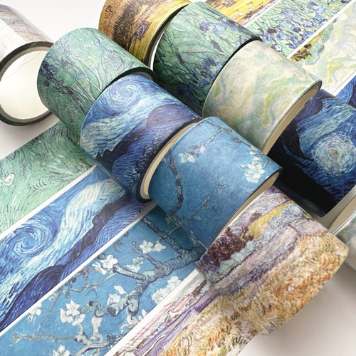 Single pack Van Gogh oil painting series Japanese paper tape Starry sky hand ledger tape DIY decorative hand ledger tape 5 meters