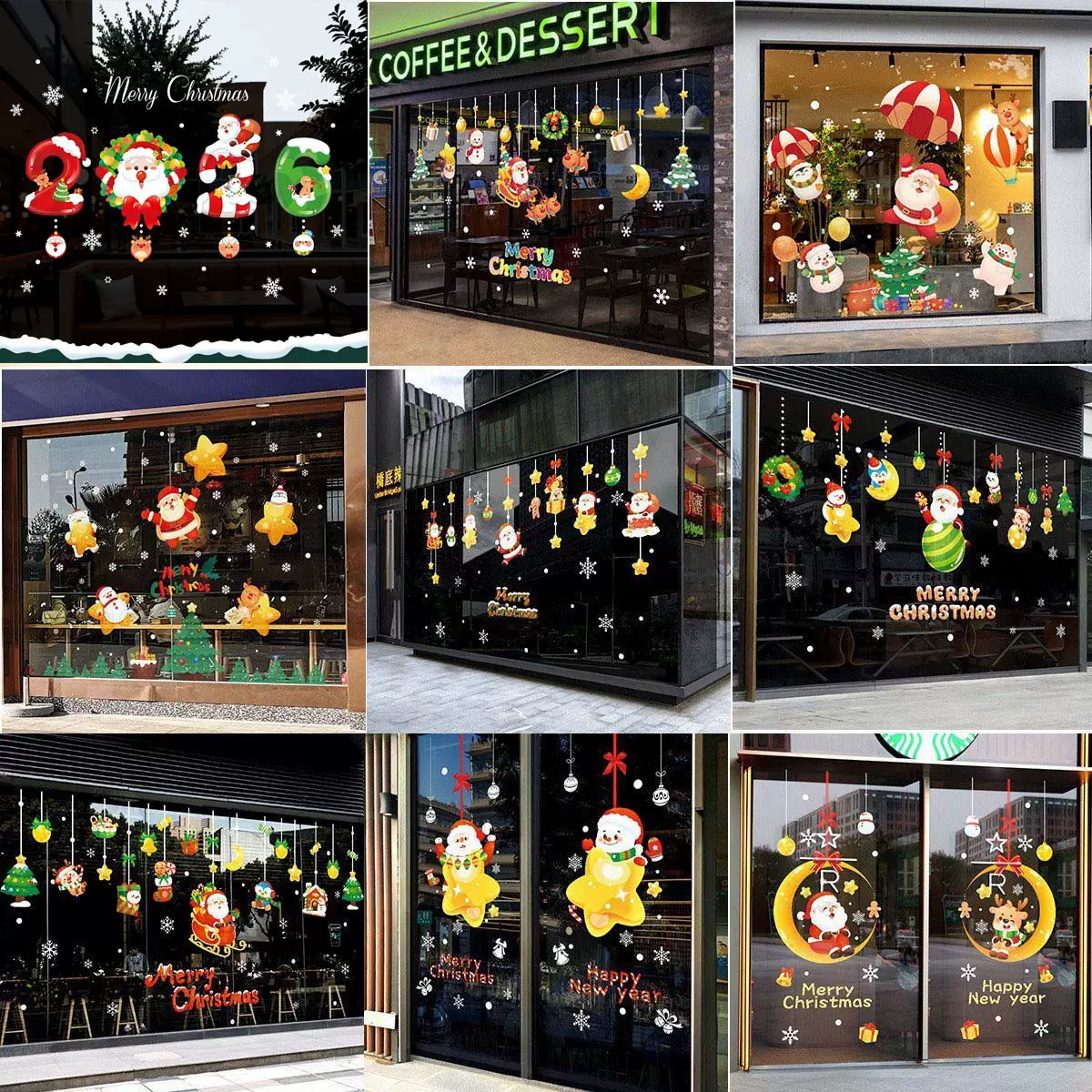 2025跨境圣诞节墙贴卧室客厅商场玻璃橱窗装饰双面静电贴纸窗花贴