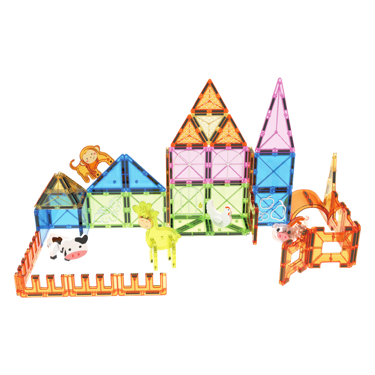 Tronos de construcción de ventanas de color de película magnética grande transfronteriza 7.5 Conjunto de flota de ingeniería Juguetes de empalme de educación temprana magnética fuerte