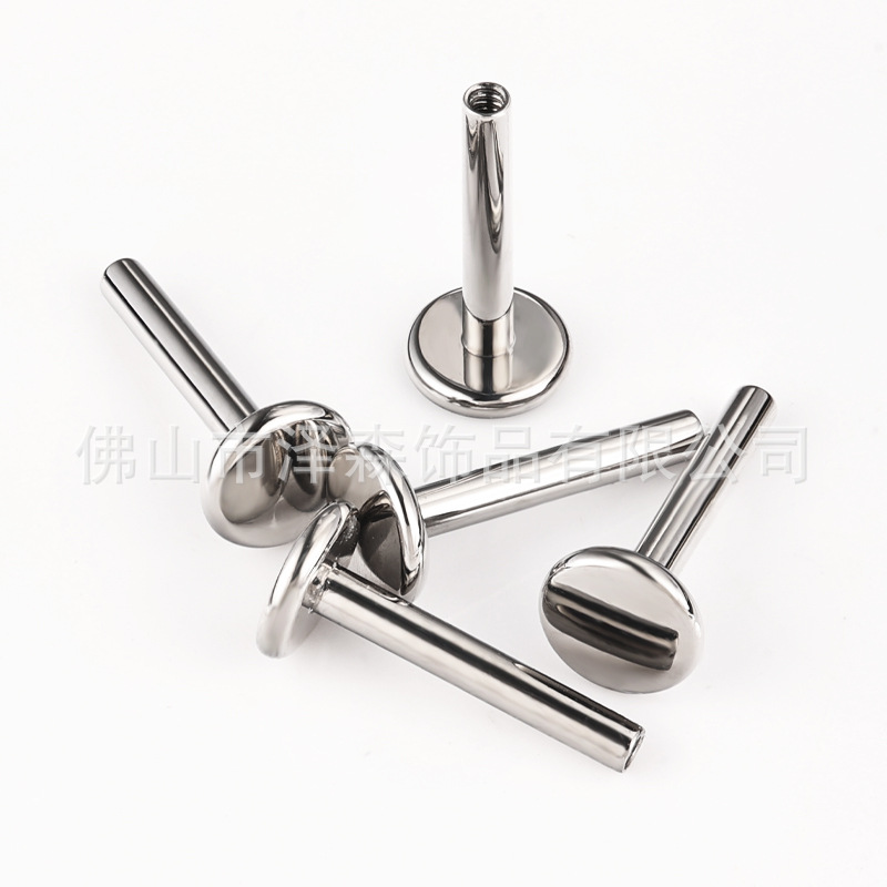 Zesen F136 Titanium Alloy Earring Mirror Polish Flat Bottom Lip Nail Rod Replacement Body Piercing Jewelry detail image 7
