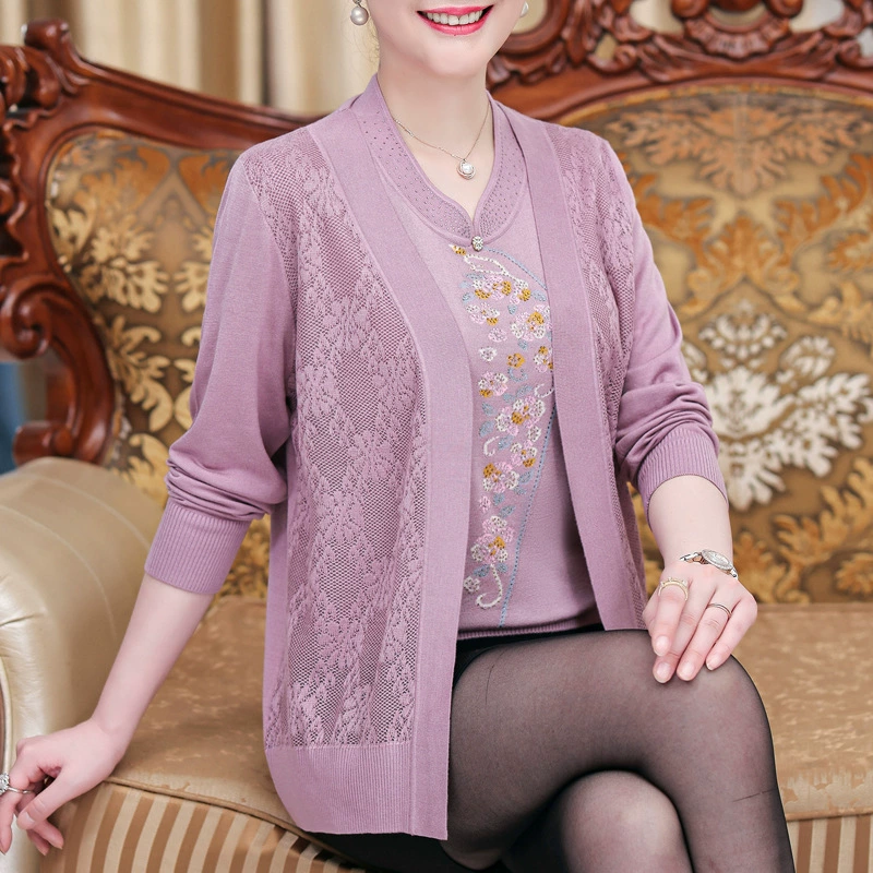 Свадебный Топ для мамы, костюм из двух частей, вязаный кардиган для свекрови в западном стиле, одежда для женщин среднего и пожилого возраста, костюм больших размеров