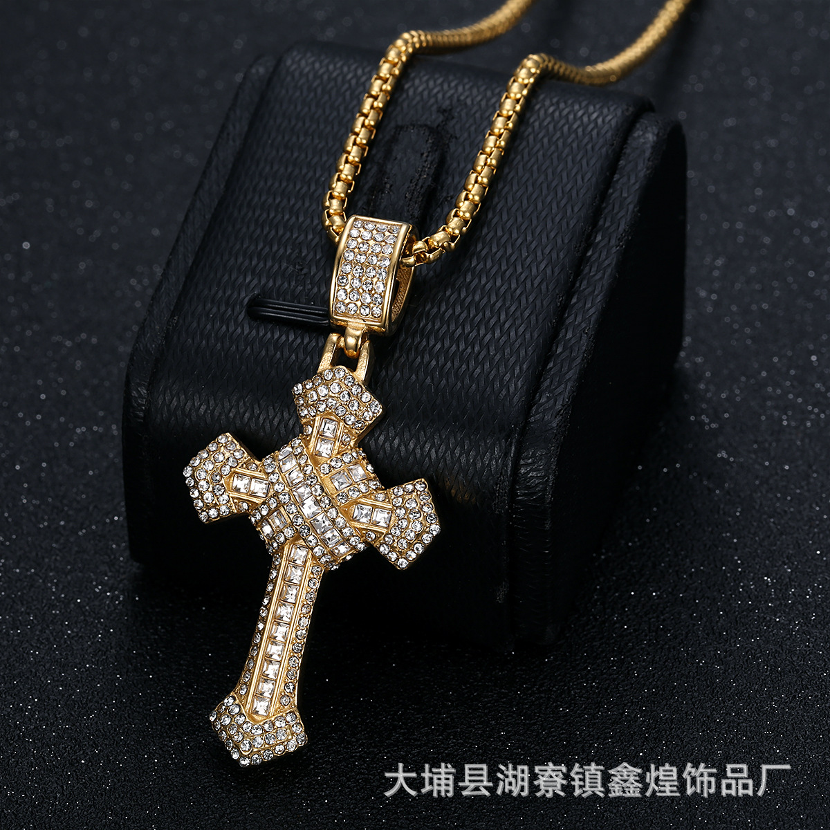 European and American Cross-Border New Hip-Hop Cross Zircon Pendant Titanium Steel Trendy Full Diamond Men's Pendant Necklace