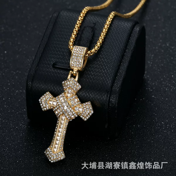European and American Cross-Border New Hip-Hop Cross Zircon Pendant Titanium Steel Trendy Full Diamond Men's Pendant Necklace