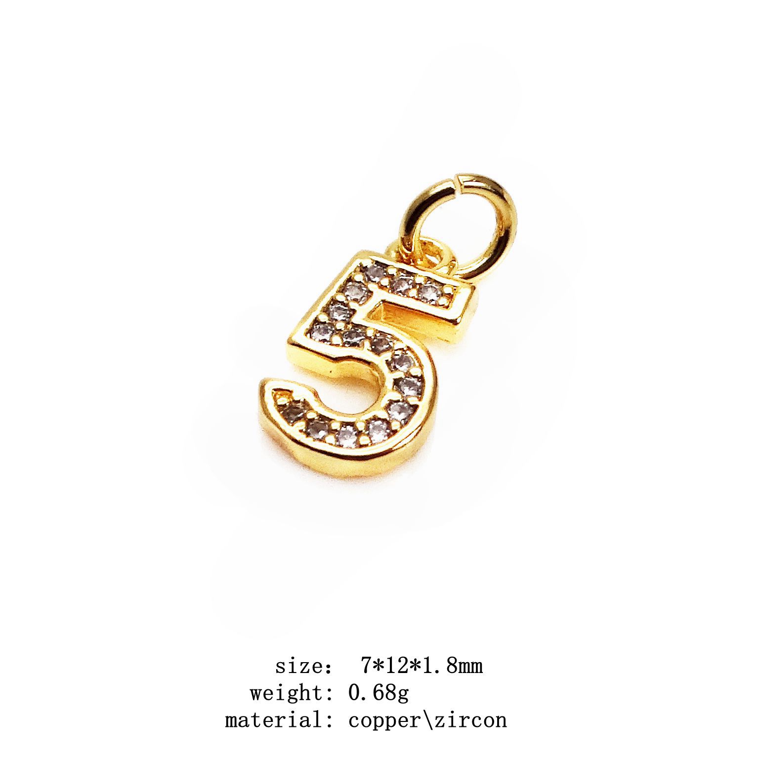 2g Weight Pendant Jewelry Making Type Zircon Inlay Material 1 Piece Quantity Copper Material Number Pattern Inlay Design Simple Style Style 1 Piece Copper Zircon Number Pendant 9