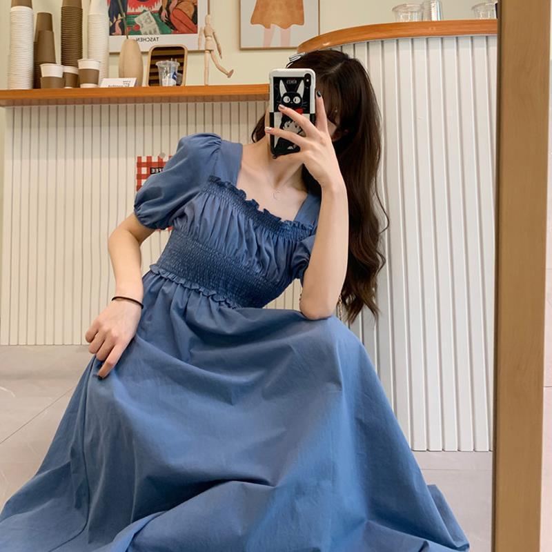 Retro Square-Neck Puff-Sleeve Dress 2026 New Summer Thin Long Dress Slimming and Height-Enhancing Elegant Dress for Women Retro Square-Neck Puff-Sleeve Dress 2026 New Summer Thin Long Dress Slimming and Height-Enhancing Elegant Dress for Women