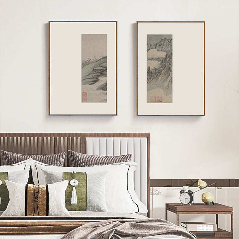 Xunshan New Chinoiserie Sofa Background Wall Decoration Painting Living Room Landscape Hanging Painting Zen Solid Wood Study Tea Room Mural