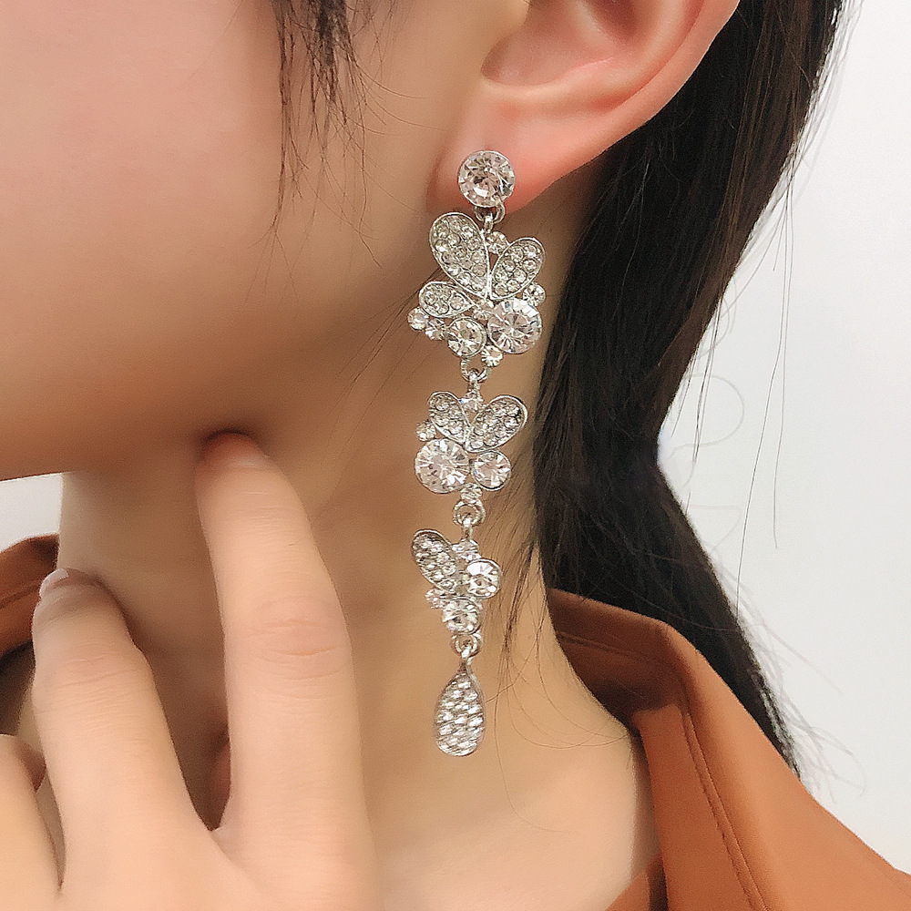 Retro Multi-layer Color Diamond Long Earring display picture 10