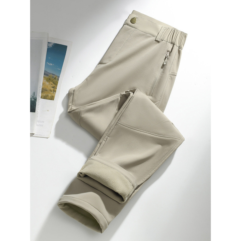 Autumn and Winter Fleece-Lined Pants for Men and Women, Couple Softshell Pants, Outdoor Hiking Pants, Cross-Border Fleece Thickened Warm Genuine Dress Pants