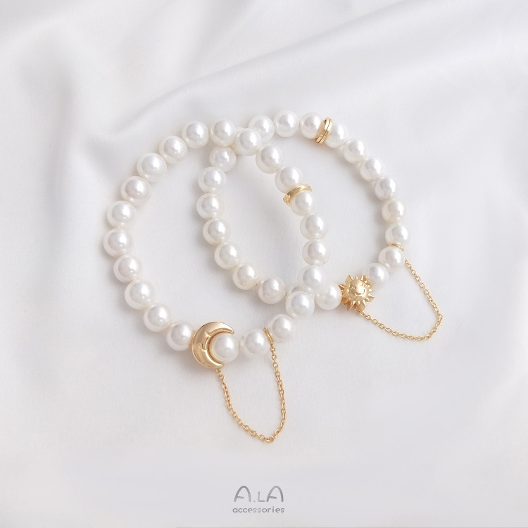 Color Preservation 14K Pack Gold Moon Sun Big Hole Bead Hanging Chain DIY Beaded Bracelet Beaded Fashion Jewelry Shagang Accessories