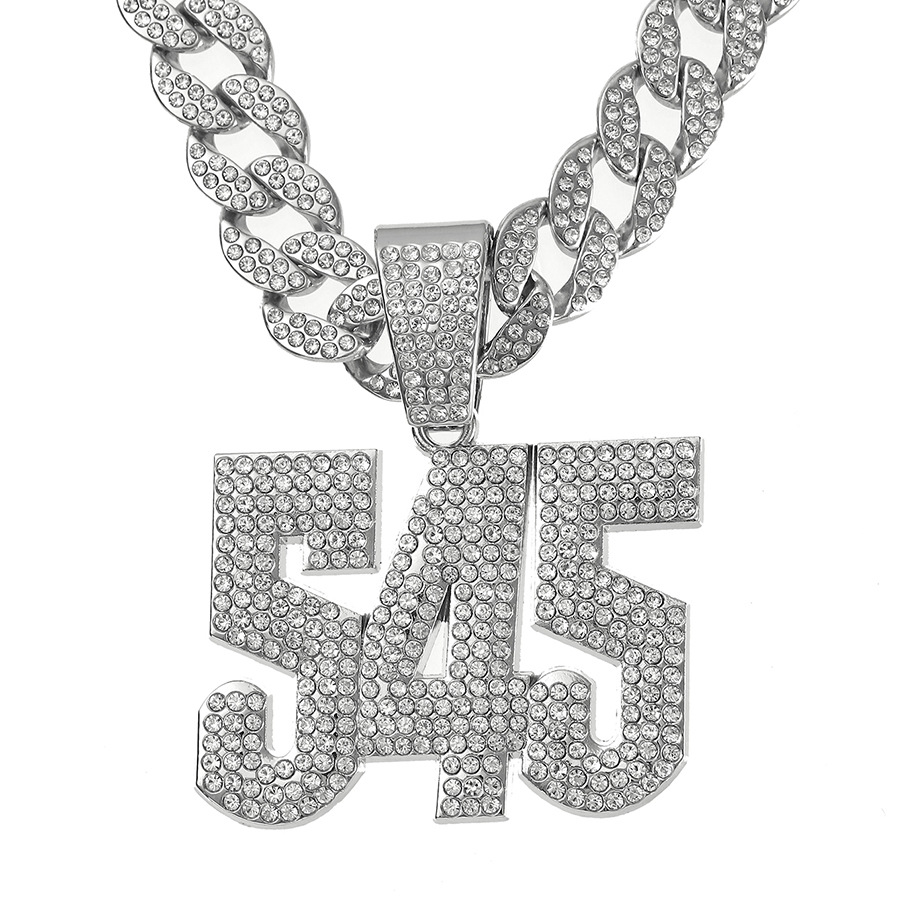 Collar de hip-hop exagerado europeo y americano para hombre con colgante de diamantes completo número 545, diseño estilo callejero, cadena cubana de diamantes brillantes, hecho a medida.