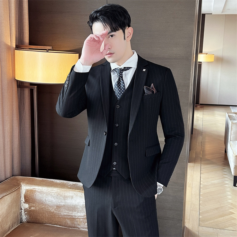 High-End Men's Formal Suit Striped Korean Style Jacket Fashionable Casual Suit Groomsmen Groom Wedding