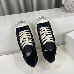 Casual Thick-Soled Canvas Shoes 2023 Summer New Model Lace-Up Embroidered College Style Frosted Vintage Dirty Sneaker Platform