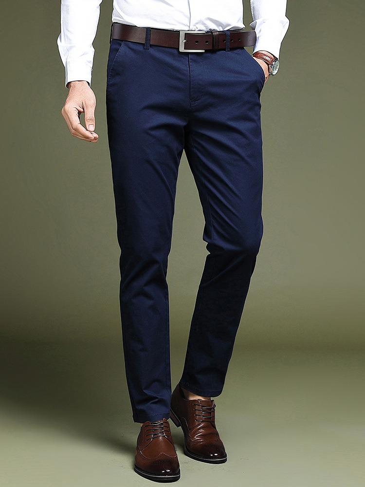 Pantalones de traje casual de algodón para hombres con forro polar slim fit de los hombres de negocios de cercanías rectos sin planchar de color sólido de los hombres pantalones largos