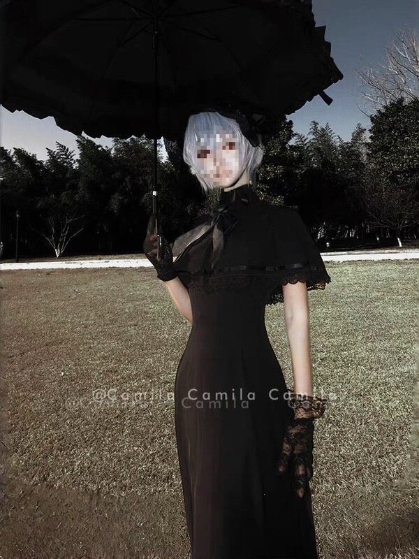 Vintage Early Gothic Style French Summer Waist-Cinching Lace Cape Dress for Women Lolita Long Dress 2026 Model Vintage Early Gothic Style French Summer Waist-Cinching Lace Cape Dress for Women Lolita Long Dress 2026 Model