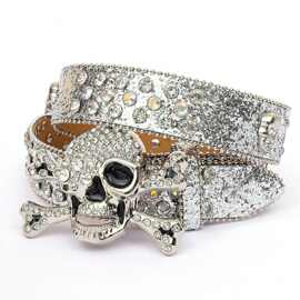 水钻腰带高级欧美女士皮带骷髅图案水钻镶嵌时尚个性潮流腰带