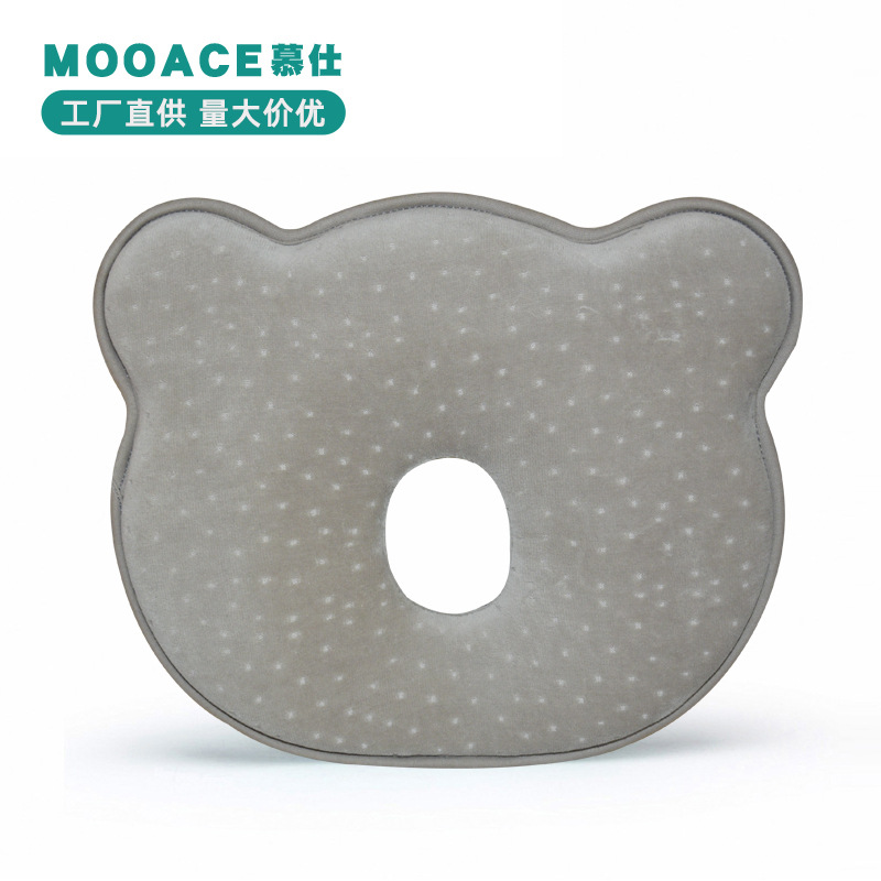 慕仕记忆棉厂专供亚马逊婴儿枕头深灰色天鹅绒小熊定型枕宝宝枕头