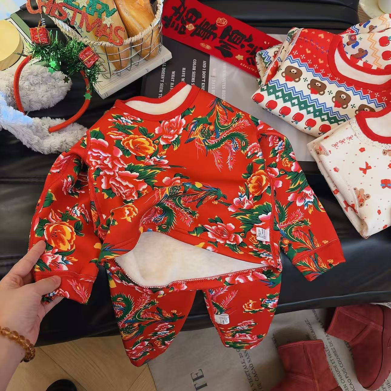 Su bebé, ropa interior cálida para niños, sin hueso, grueso 500g de lana, chaqueta de seda, pantalones de invierno, pijamas de invierno