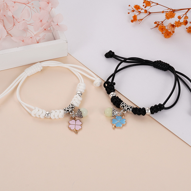 Alloy Pendant Material Cute Moon Starfish Cat Alloy Luminous Beads Wax Line Woven Chain String Bracelets Wholesale