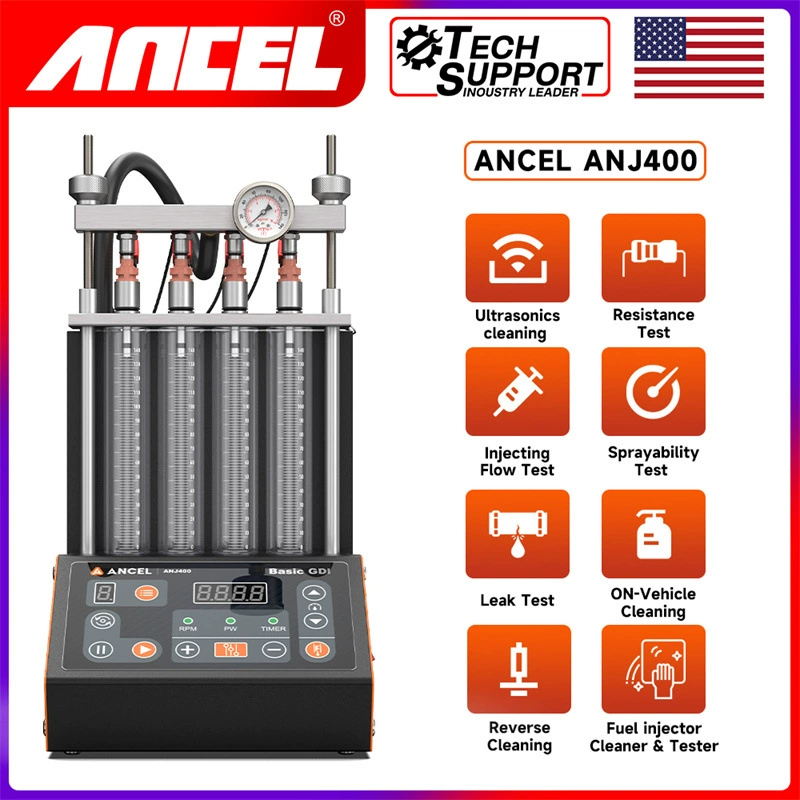 Машина для чистки топливных форсунок ANCEL ANJ400 GDI, 4-цилиндровая, инструмент для проверки топливных форсунок для автомобилей и мотоциклов