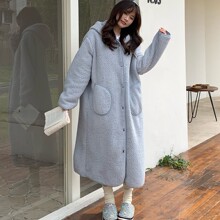 1132秋冬新款羊羔绒家居服大睡袍宽松加厚保暖治愈系可外穿带帽子