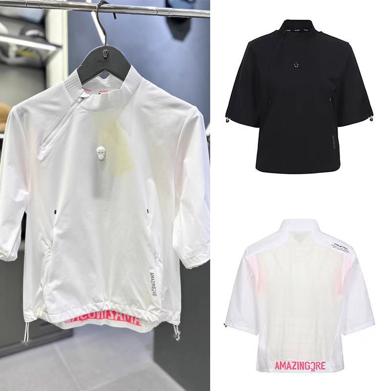 Summer Fashion Thin Slim Breathable Letter Stylish Chic Short-Sleeve Top Korean Golf Women's 2024 New Model