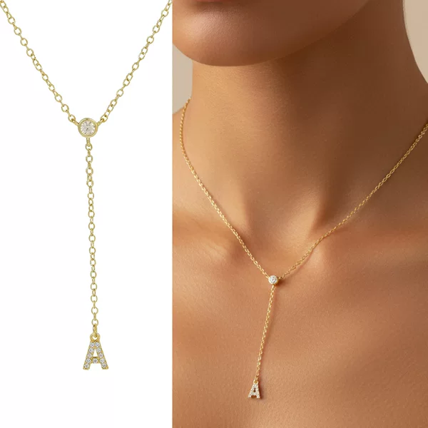 European and American Cross-Border Trendy Gold-Plated Y-Shaped Long Necklace with 26 English Letters Inlaid with Diamonds for Women