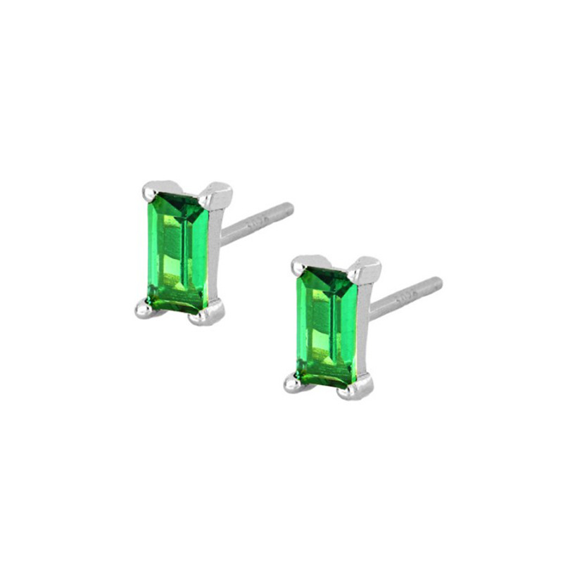 Europe And America Cross Border Sterling Silver Needle Multi-color Zircon Stud Earrings Women's Simple Small Square Fashion All-match Silver Ear Studs display picture 7