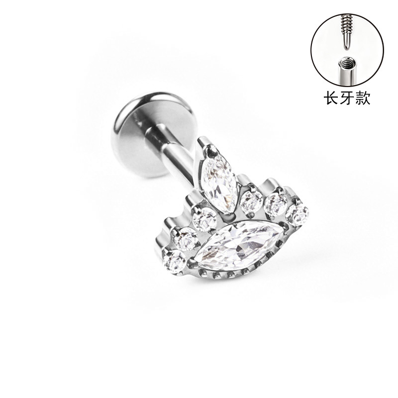 F136 Titanium Alloy Long Tooth Style Ear Studs, Finely Carved Ear Bone Studs with Zircon, Lip Studs, G23 Titanium Body Piercing Jewelry detail image 11