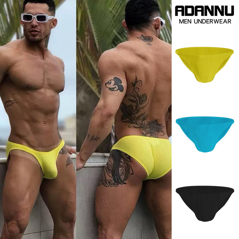 【Cross-Border】Adannu Ribbed Cotton Bikini Men's Briefs Sexy Convex Single-Layer Pouch Underwear