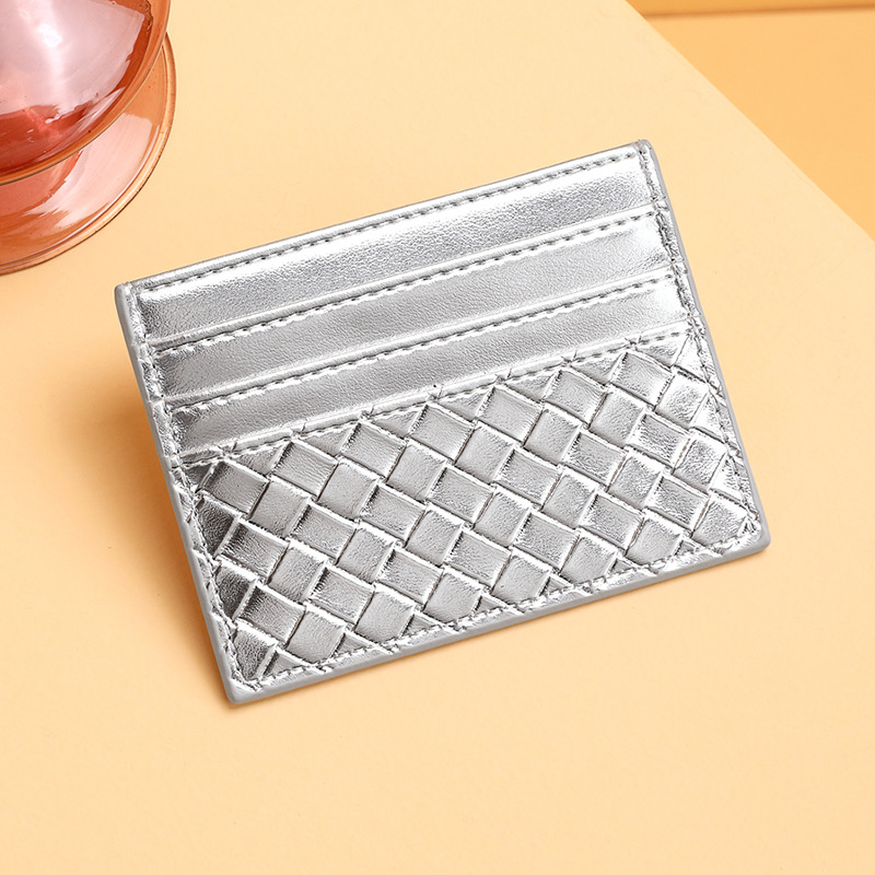 Bolsa de tarjetas de tejido mujer una pieza de pu piel mini tarjeta de crédito bancaria pequeña tarjeta de crédito personalidad masculina tarjeta de control de acceso