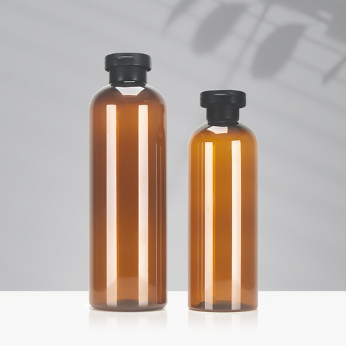 350ml 500ml Transparent Tea Color Round Shoulder Flip Top Lotion Shampoo Bottle, Refill Conditioner Shower Gel Bottle