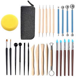 跨境陶艺工具27件套 石塑粘土雕刻刀丸棒硅胶压痕笔手办制作工具