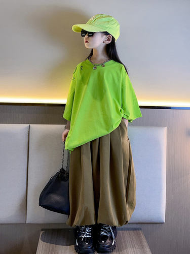 Korean children's clothing T-shirt for girls, spring new children's loose short-sleeved casual T-shirt for older children