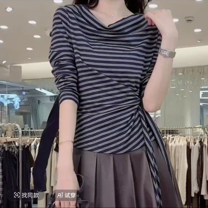 一件代发直播爆款2025秋季新款时尚系带洋气法式减龄打底衫上衣|undefined