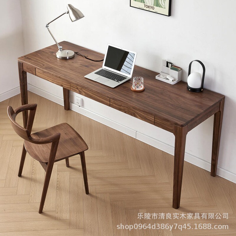 Nordic Solid Wood Desk Cherry Wood with Cable Box Computer Desk Japanese Style Simple Writing Desk Black Walnut Desk
