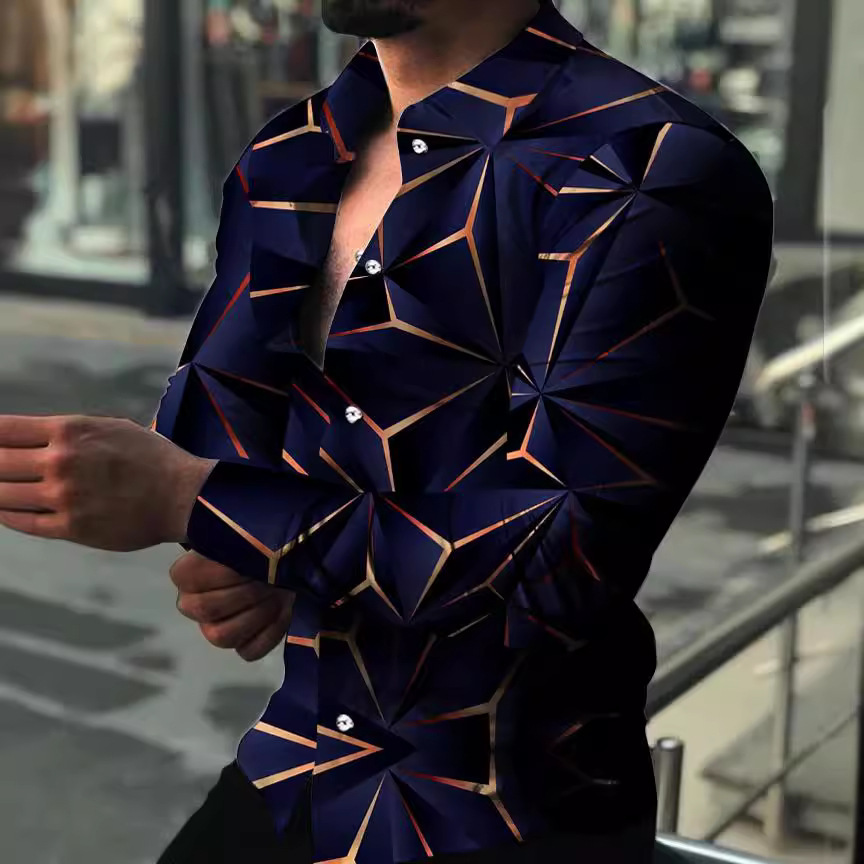 Comercio exterior transfronterizo 2022 AliExpress estación independiente primavera y otoño nuevo europeo y americano camisa de manga larga impresa casual de los hombres más tamaño