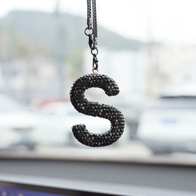 pendant ladies rhinestone car, Car hanging - s-letter-car-pendant-black