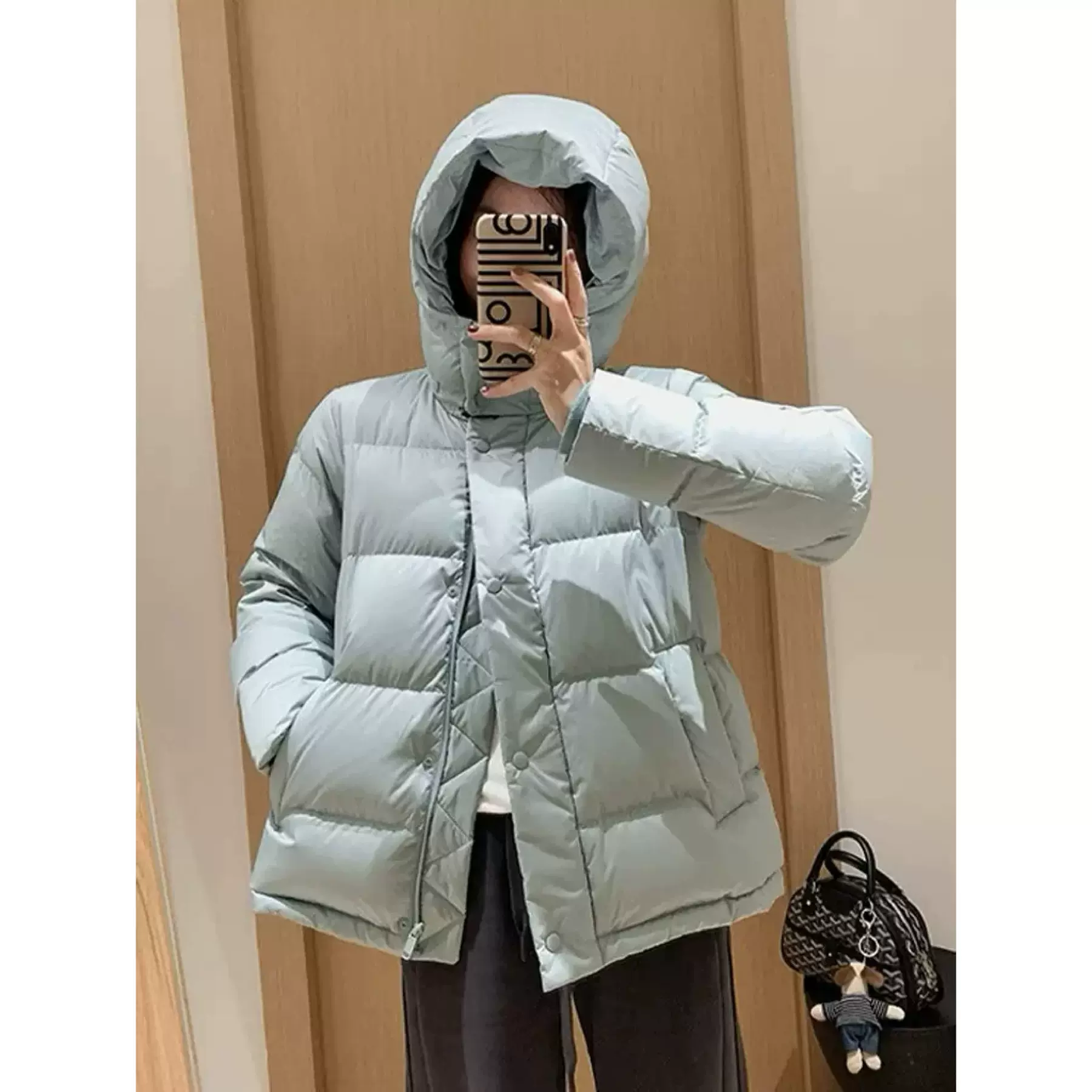 四媛 LULU同款三防五格收腰保暖连帽羽绒服女加厚百搭面包服9388