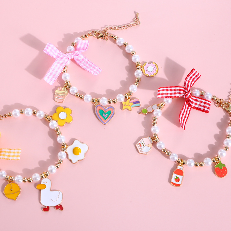Perla de mascota arco pato campana de helado adorable ajustable gato perro conejo collar de cumpleaños collar