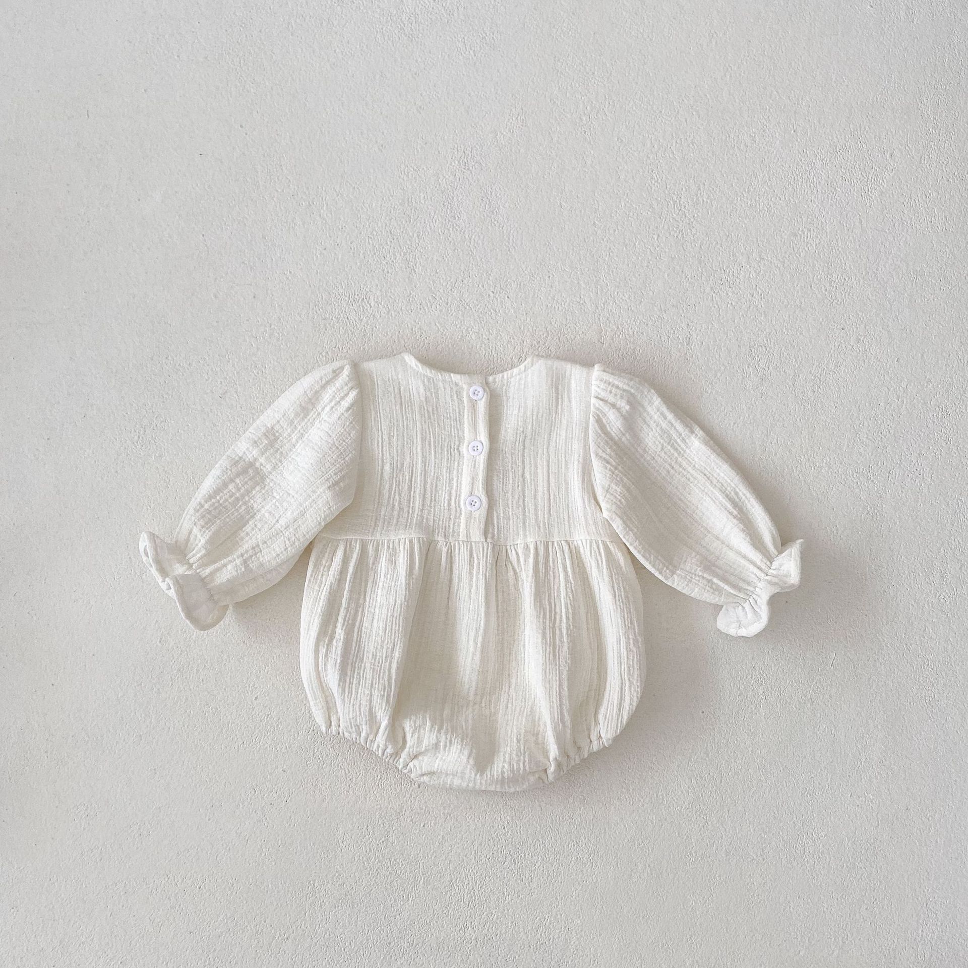 Baby and toddler autumn 2024 cotton bubble long sleeved khaki women's baby solid color ladylike bag fart triangle_voghion.com