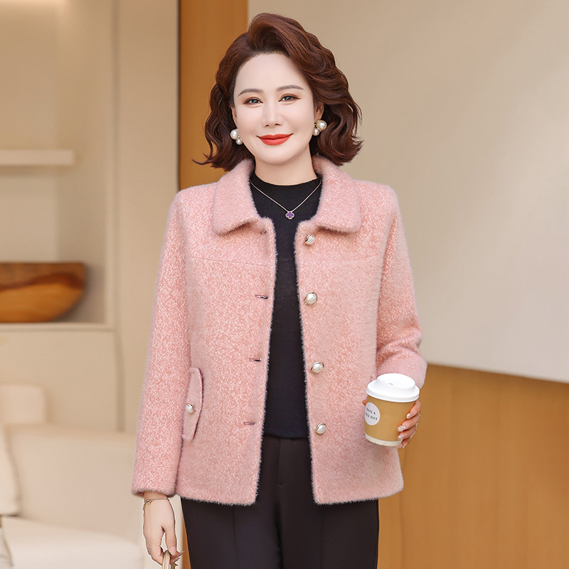 妈妈春秋外套短款水貂绒洋气上衣2025新款中老年女减龄毛呢减龄