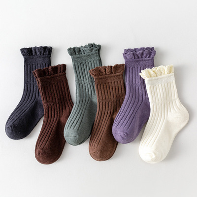 girl Socks spring and autumn Korean Edition ins Retro Lace lace Solid Medium hose solar system Western style princess