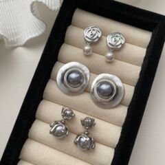 金属圈圈珍珠耳钉精致百搭复古优雅温柔老钱风高级感气质时尚耳饰